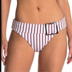WeWoreWhat NWT Annie Pinstripe Hipster Bikini Swim Bottoms in White Dark Red